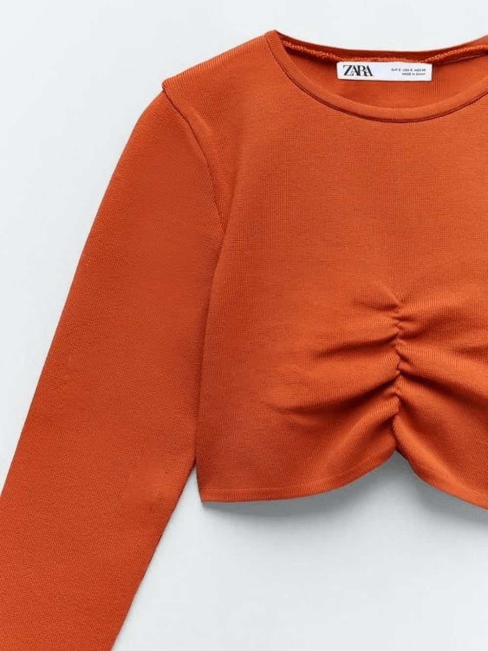 Zara Rust Long Sleeve Cropped Ruched Top - Picture 5 of 7